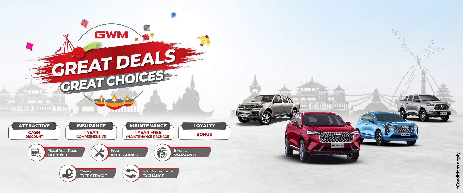 GWM announces 'Great Deals Great choices' festive offer with attractive Cash Discount, One Year Comprehensive Insurance, One year free Maintenance package and more.