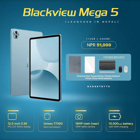 Blackview MEGA 5 Launched in Nepal With 12.2-inch 2.4K 120Hz Display, 10,000mAh Battery